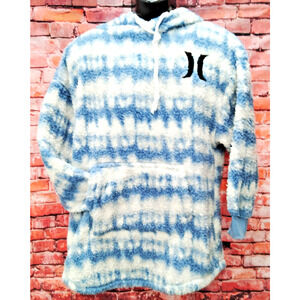 Hurley Women's Blue Tie-Dye Oversized Sherpa Fleece Hooded Sweatshirt